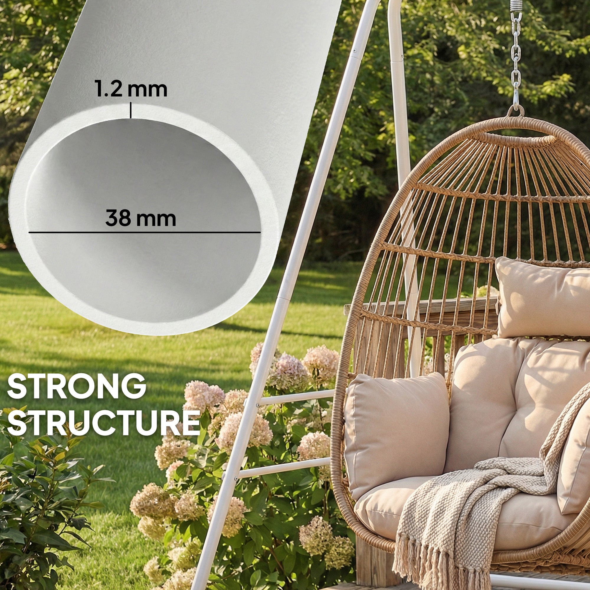 Hammock Chair Stand  Indoor and Outdoor Use with Anti-Slip Foot Pads, 2 Carabiners, White