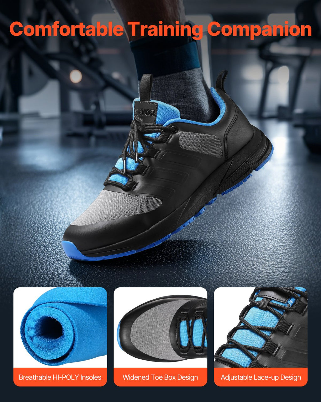 Cross Training Shoes, M Width Sneakers US Size 8, Wide Toe Box Shoes With Arch Support & Adjustable Lace-up, Training Shoes For Running, Gymnastics, Dog Walking, And Weightlifting (Black)