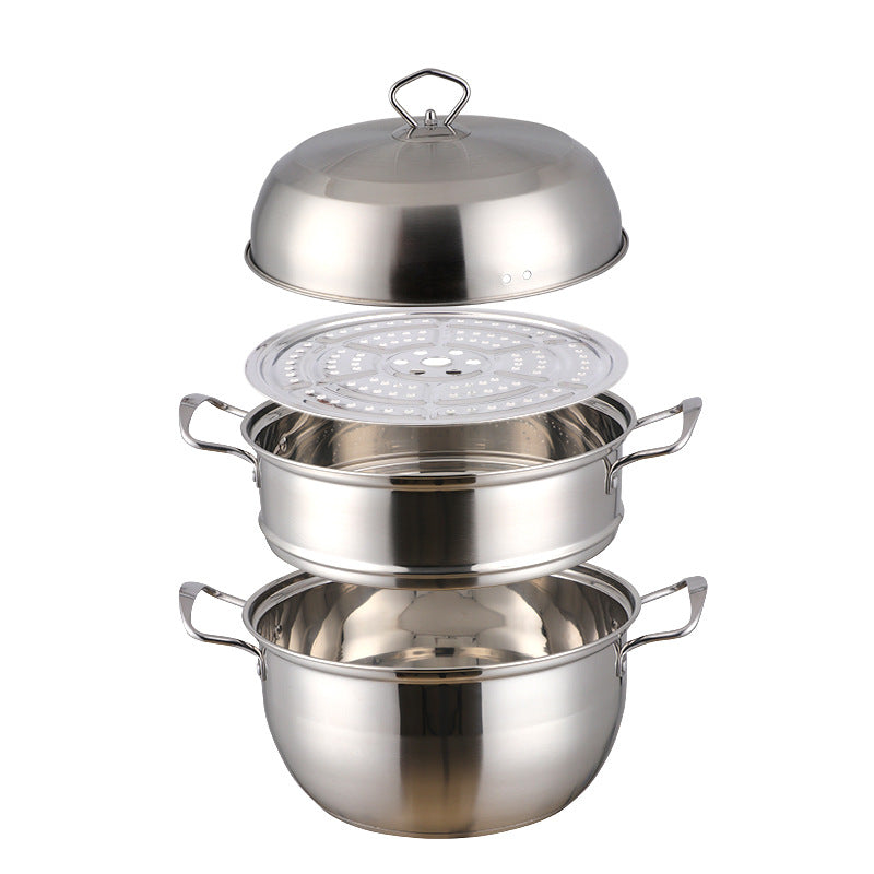 Large-Capacity Double-Layer Stainless Steel Steamer