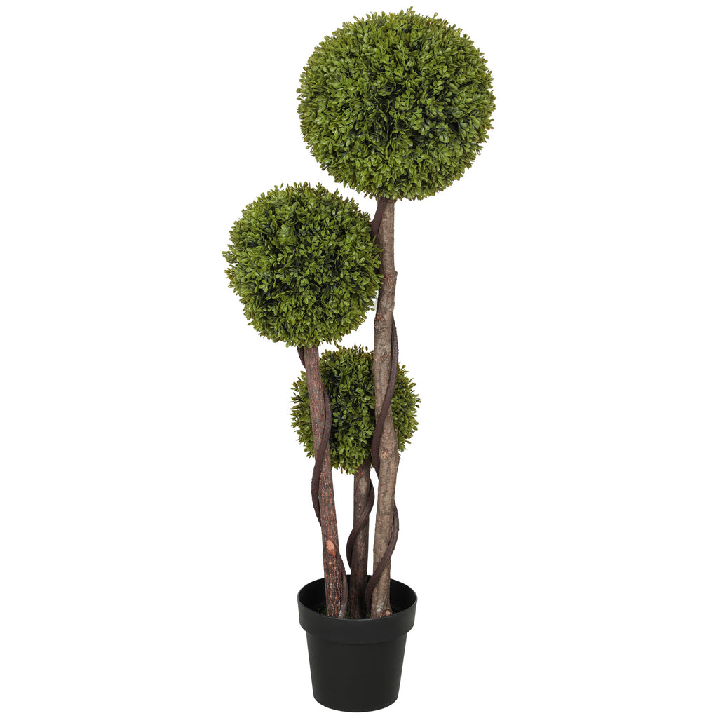 45.3" Artificial Ball Boxwood Topiary Tree Fake Plant in Pot for Indoor Outdoor Living Room Decoration Light Green