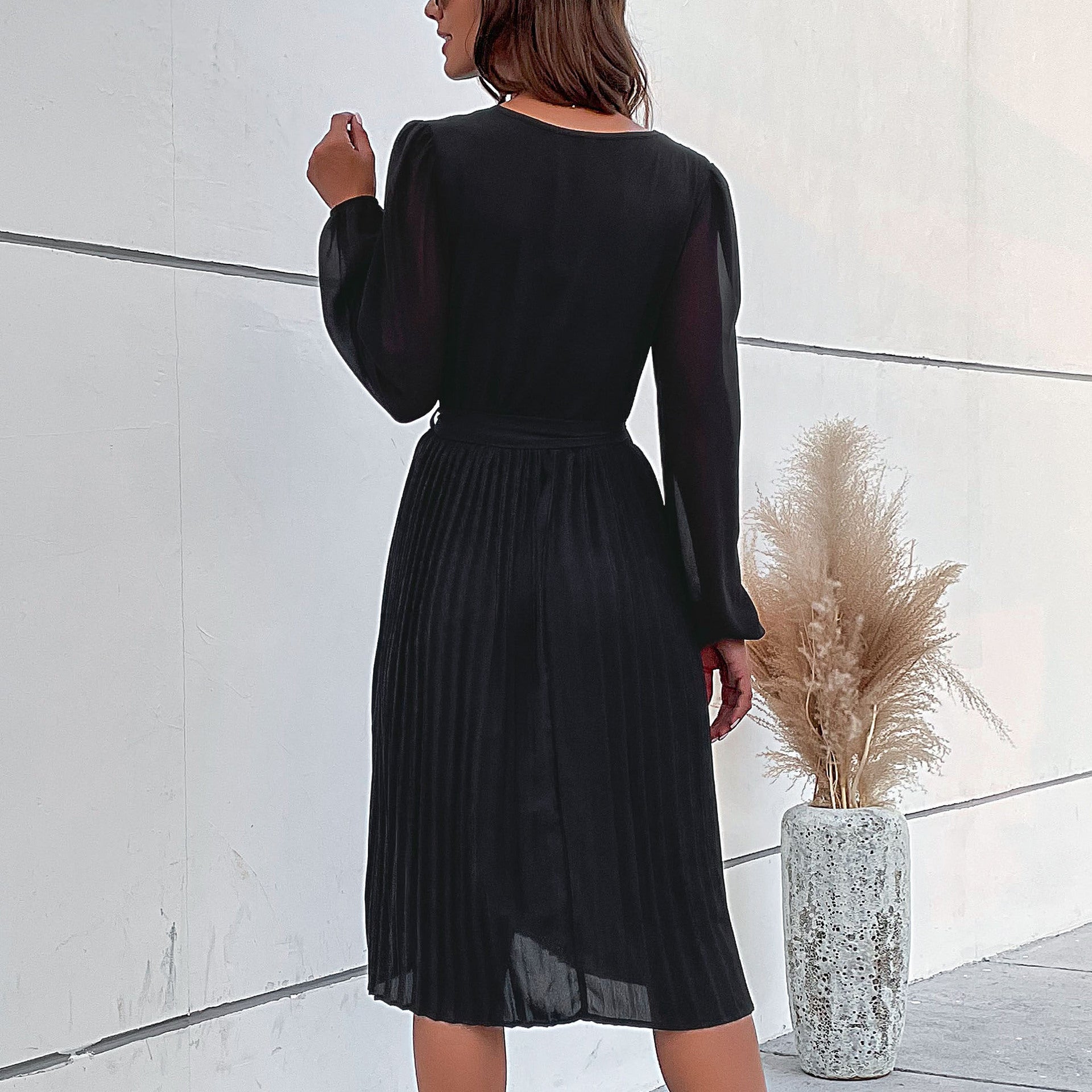 2023 Fall Winter Women's Long Sleeve Pleated Dress