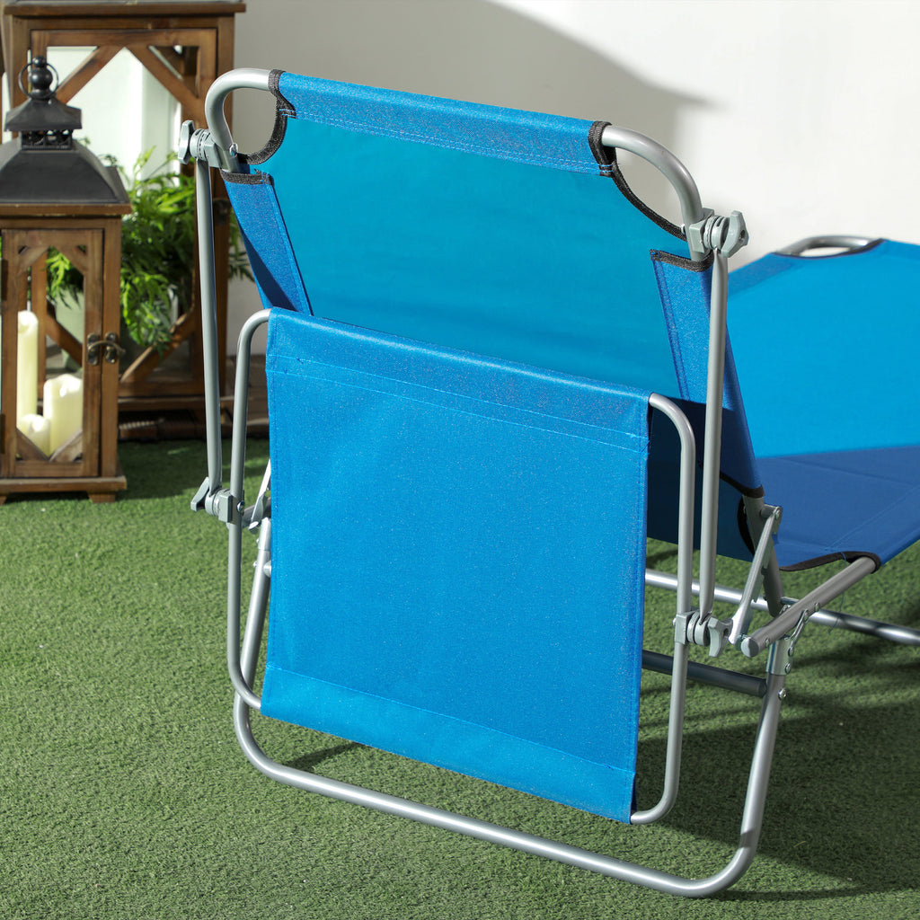 Outdoor Pool Chaise Lounge Chair, Folding Tanning Chair with Sun Shade, Blue