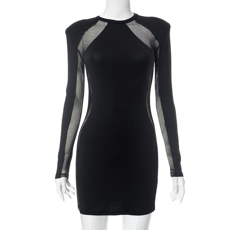 Women's Long Sleeve Sheer Stitching Hot Girl Dress