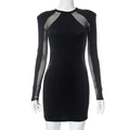 Women's Long Sleeve Sheer Stitching Hot Girl Dress
