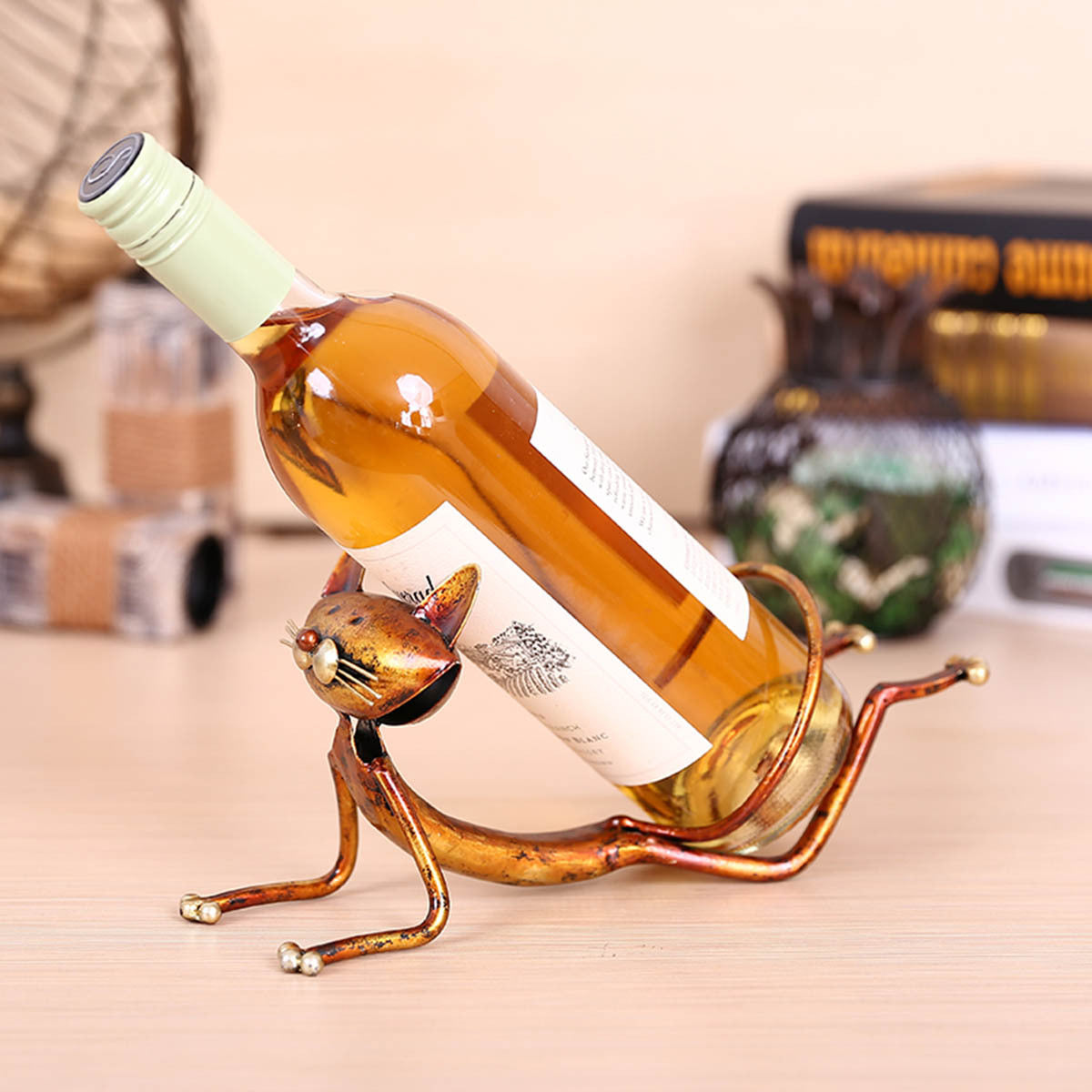 Modern Metal Yoga Cat Wine Rack Home Decoration Craft