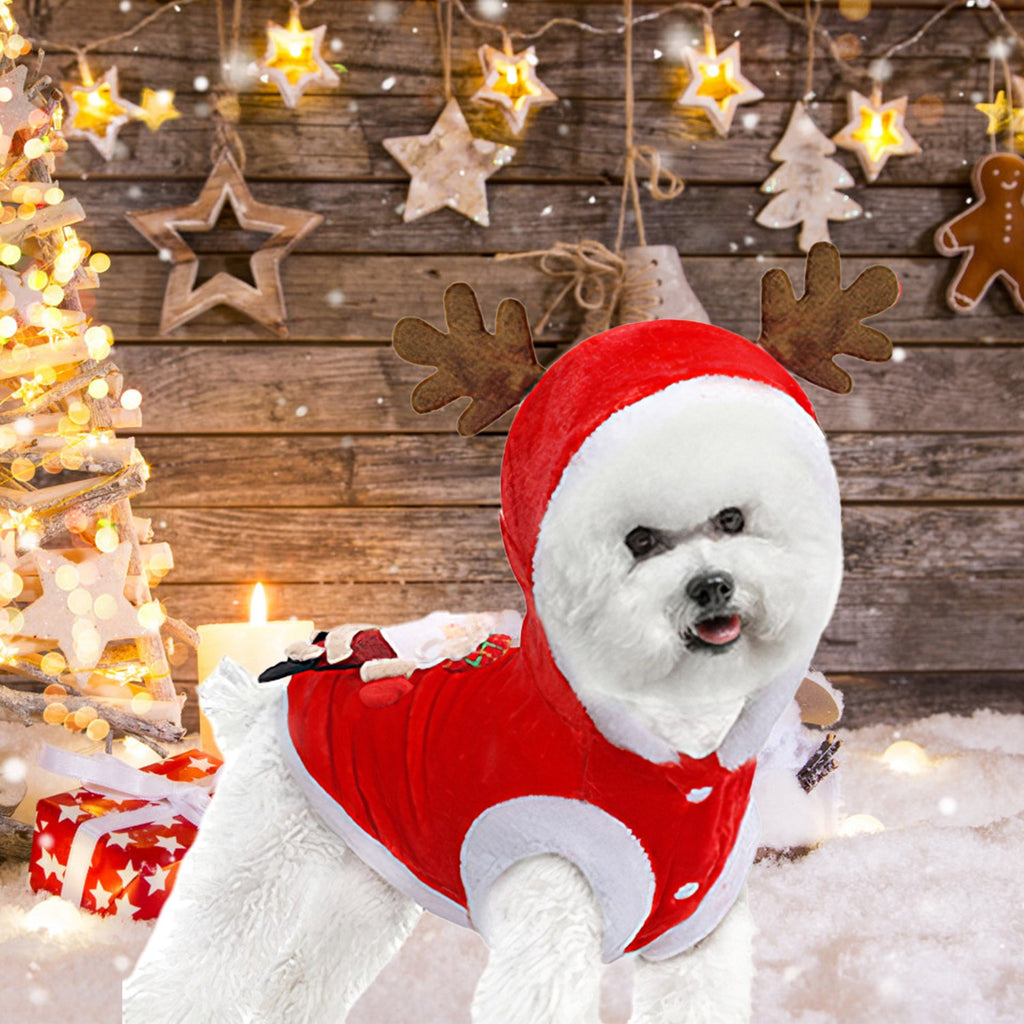 1Pc Pet Christmas Clothes Santa Claus Reindeer Antlers Costume Winter Outfit New Year Coat For Small Medium Dogs Cats