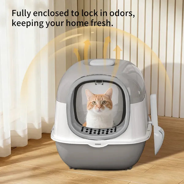 Modern Enclosed Cat Litter Box With Built-In Scoop Storage, Lightweight, Fits Indoor Home Decor