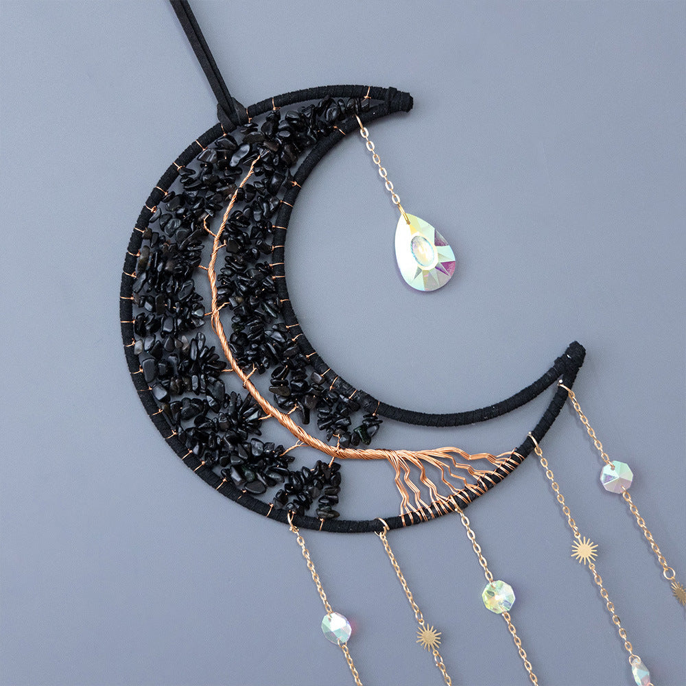 Obsidian Crystal Tree of Life Copper Wire Pendant