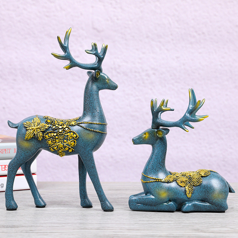 Resin Deer Figurine for European Style Living Room Decor