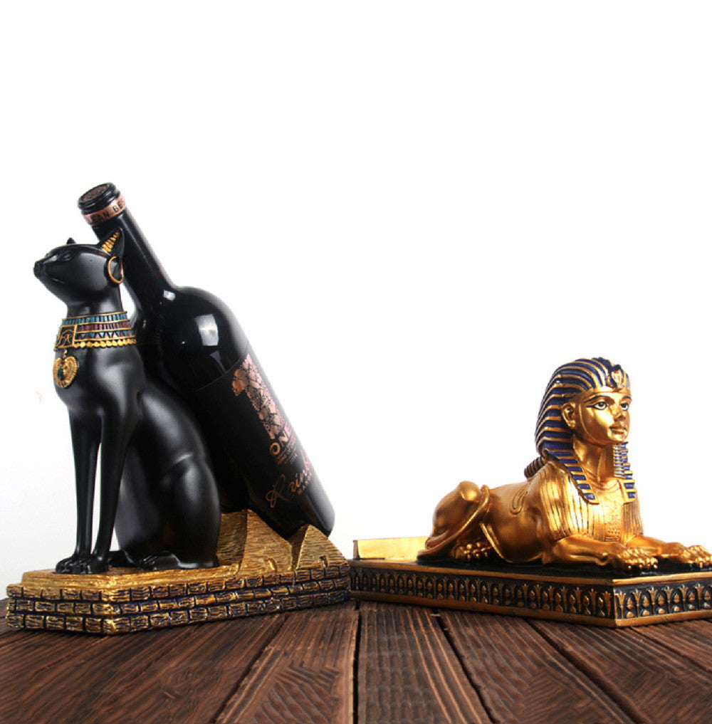 Egyptian Lion-Head Wine Rack and Art Piece