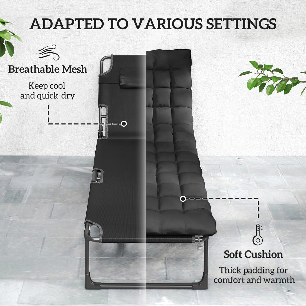 Folding Chaise Lounge Chair Outdoor Tanning Chair Set of 2 with 5-Position Backrest, Cushions, Side Pocket, Black