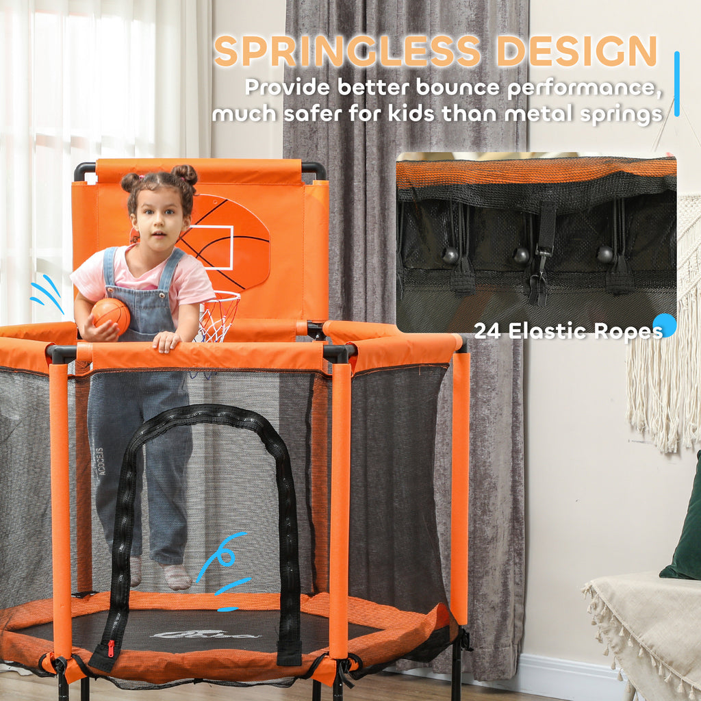 48" Kids Trampoline  with Safety Enclosure Net, Basketball Hoop for Ages 3-6, Gifts for Boys & Girls, Orange