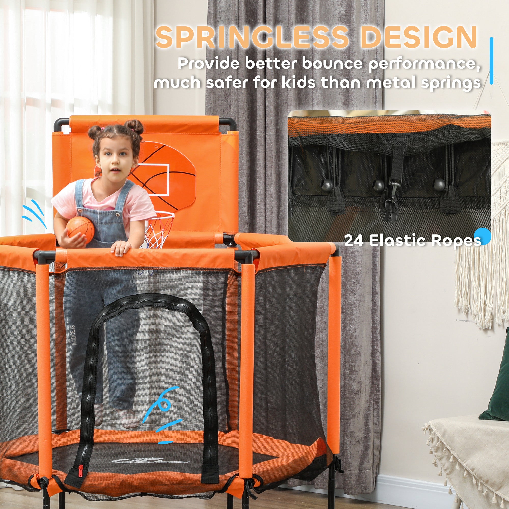 48" Kids Trampoline  with Safety Enclosure Net, Basketball Hoop for Ages 3-6, Gifts for Boys & Girls, Orange