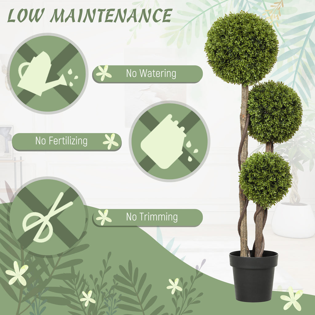 45.3" Artificial Ball Boxwood Topiary Tree Fake Plant in Pot for Indoor Outdoor Living Room Decoration Light Green