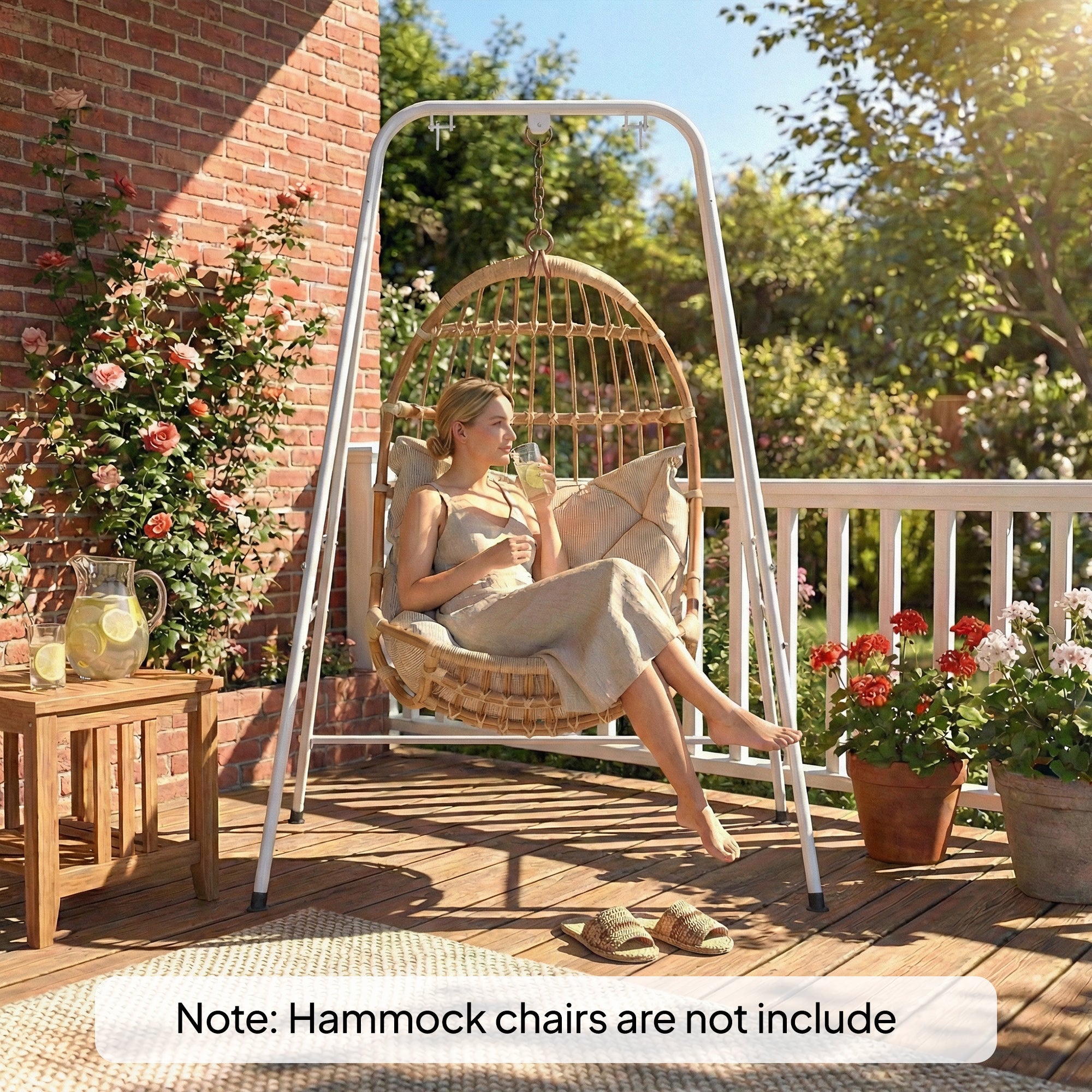Hammock Chair Stand  Indoor and Outdoor Use with Anti-Slip Foot Pads, 2 Carabiners, White