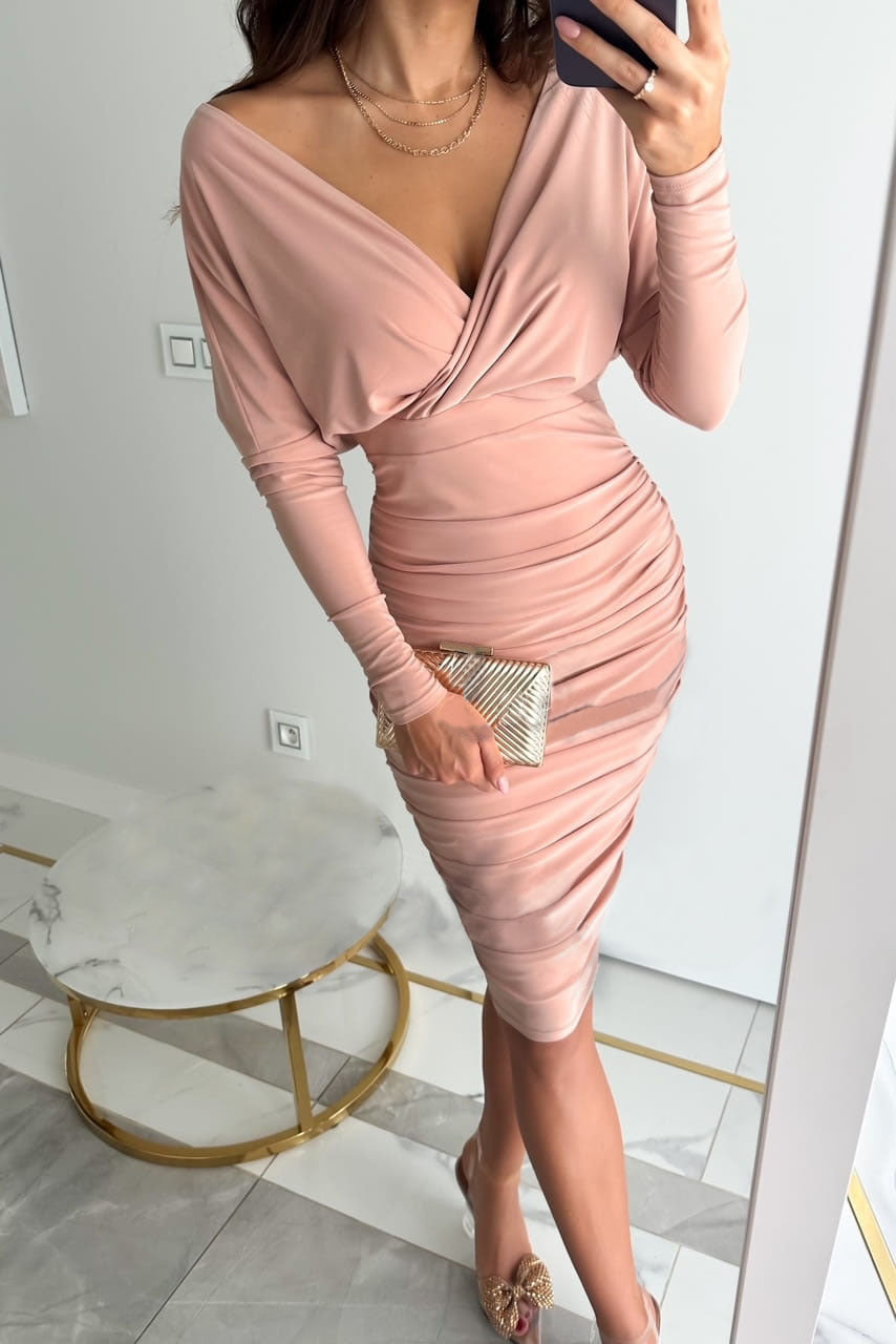2023 Fall Winter Long Sleeve V-Neck Bodycon Dress