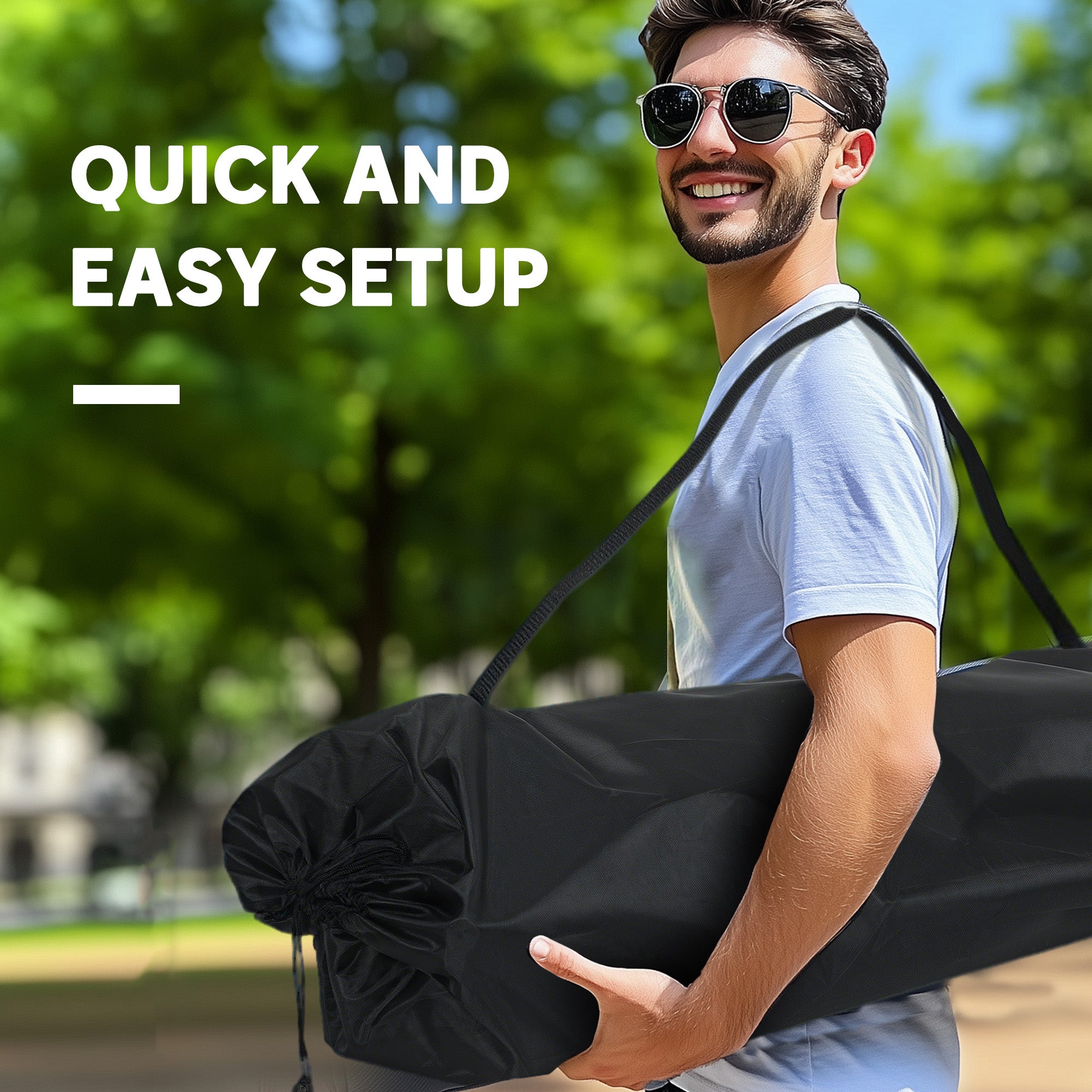 Padded Folding Camp Chair for Adults, Double Camping Chair with Armrests, Cup Holders, Carry Bag for Outdoor, Blue