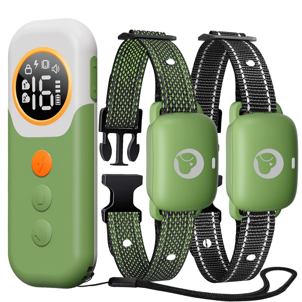 Dog Shock Collar with Remote - 2600Ft Training Collar for Dogs Large Medium Small with 3 Modes Beep Vibration Safe Shock IPX7 Waterproof Electric Collar for 2 Dogs（Green）