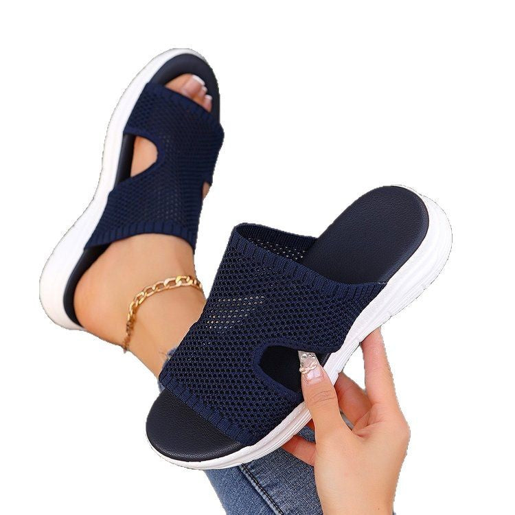 Womens Wedge-heel Thick-soled Mesh Hollow-out Breathable Sandals