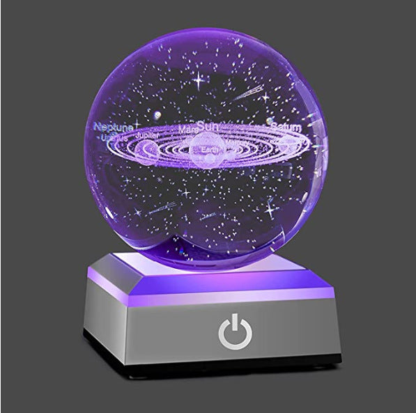 Creative 3D Laser Engraved Saturn & Sun Crystal Ball Lamp