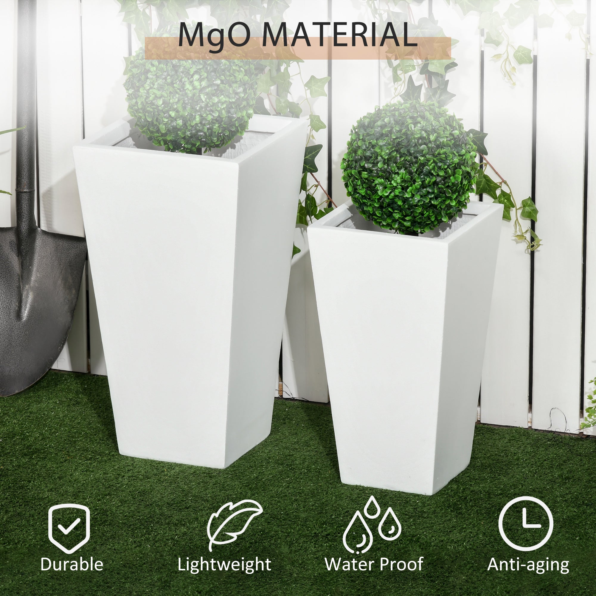 2-Pack Outdoor Planter Set, Flower Pots with Drainage Holes, Durable & Stackable Plant Pot, 22in & 18in, for Porch, Entryway, Patio, Yard, Garden, White