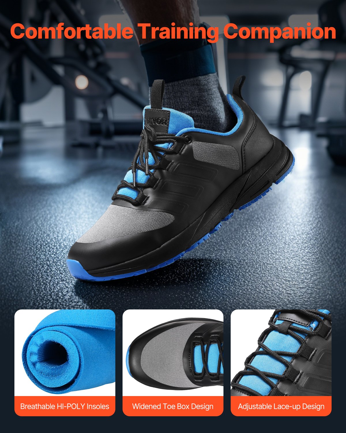 Cross Training Shoes, M Width Sneakers US Size 11, Wide Toe Box Shoes With Arch Support & Adjustable Lace-up, Training Shoes For Running, Gymnastics, Dog Walking, And Weightlifting (Black)
