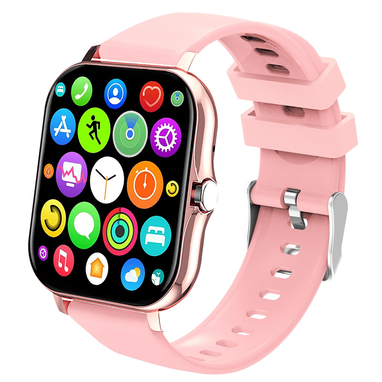 PLEIVO Smart Watch 1.81" Upgraded Full Touchscreen Smart Watch for Android iPhones with Heart Rate Blood Pressure Monitor Multiple Sports Fitness Tracker with Smart Watches for Women Men (Pink)