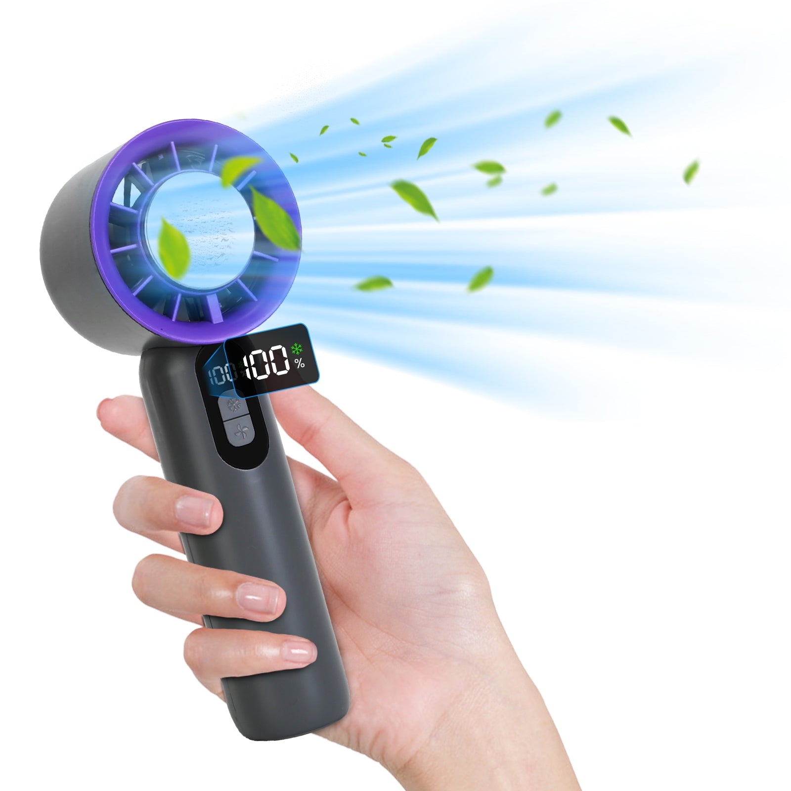 One Hundred Speed Handheld Fan With Ice Cooler High Speed Turbo Fan 3000mAh Rechargeable Hand Fan With LCD Display For Travel Camping Beach Outdoor