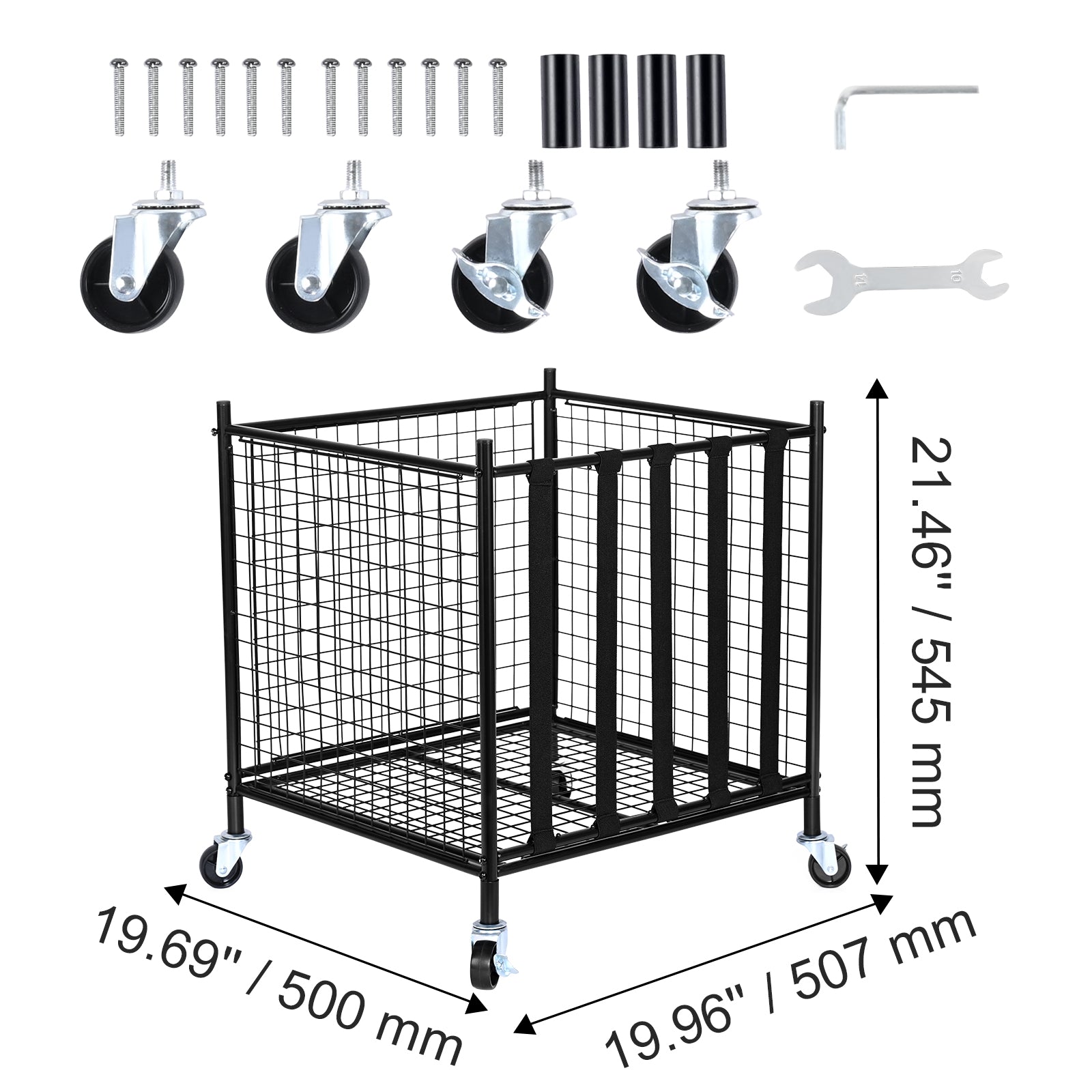 VEVOR Rolling Sports Ball Storage Cart, Lockable Basketball Cage With Elastic Straps, Sport Equipment Holder Organizer For Indoor Outdoor, Steel Storage Rack For Garages, Playgroup, Gym And Schools