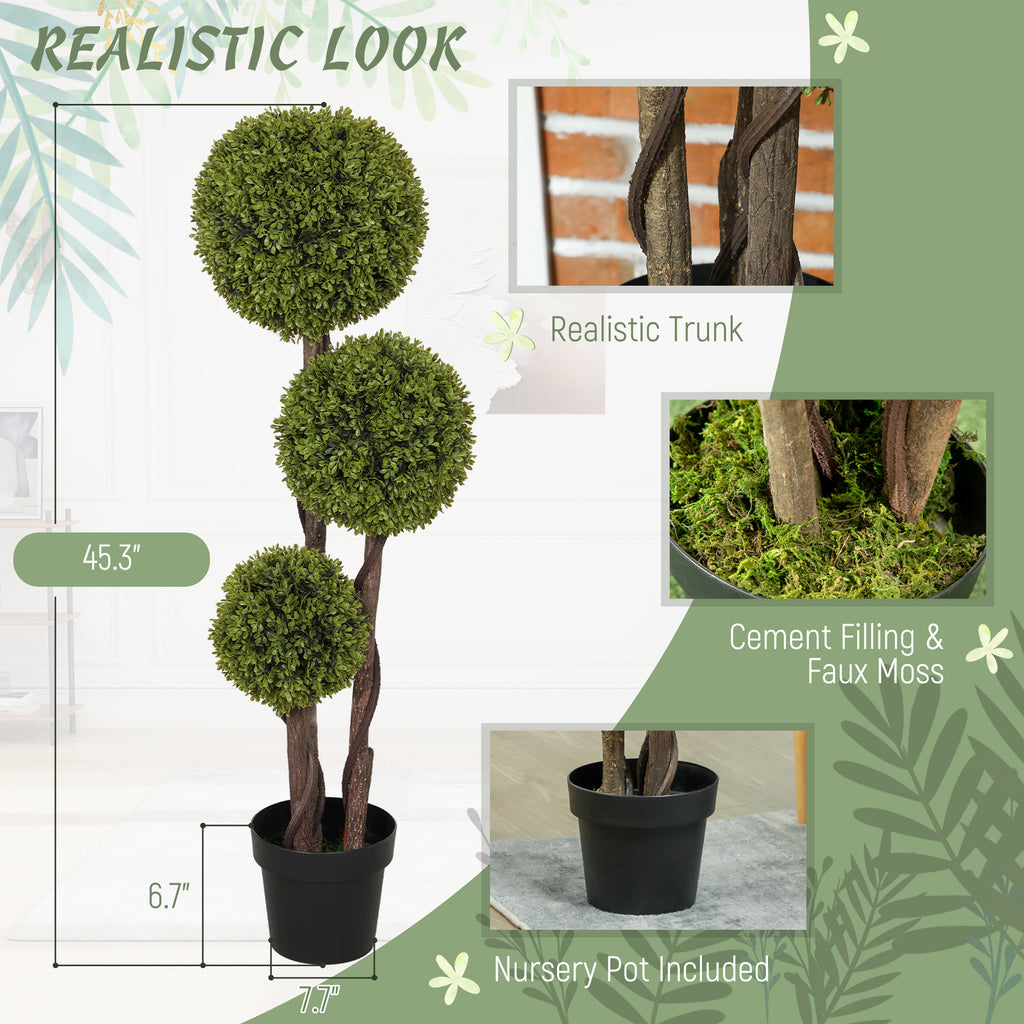 45.3" Artificial Ball Boxwood Topiary Tree Fake Plant in Pot for Indoor Outdoor Living Room Decoration Light Green