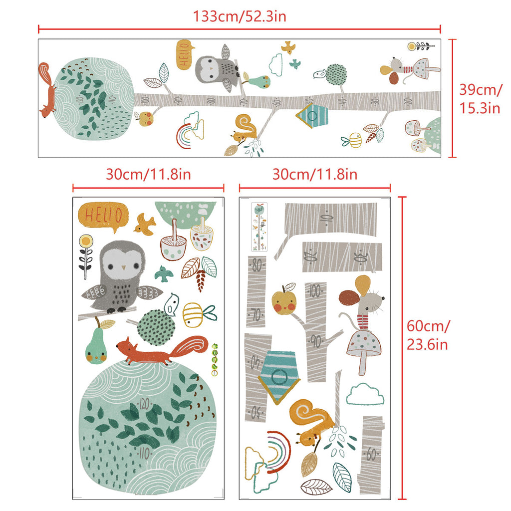 Colorful Forest Animal Height Stickers for Kids' Rooms