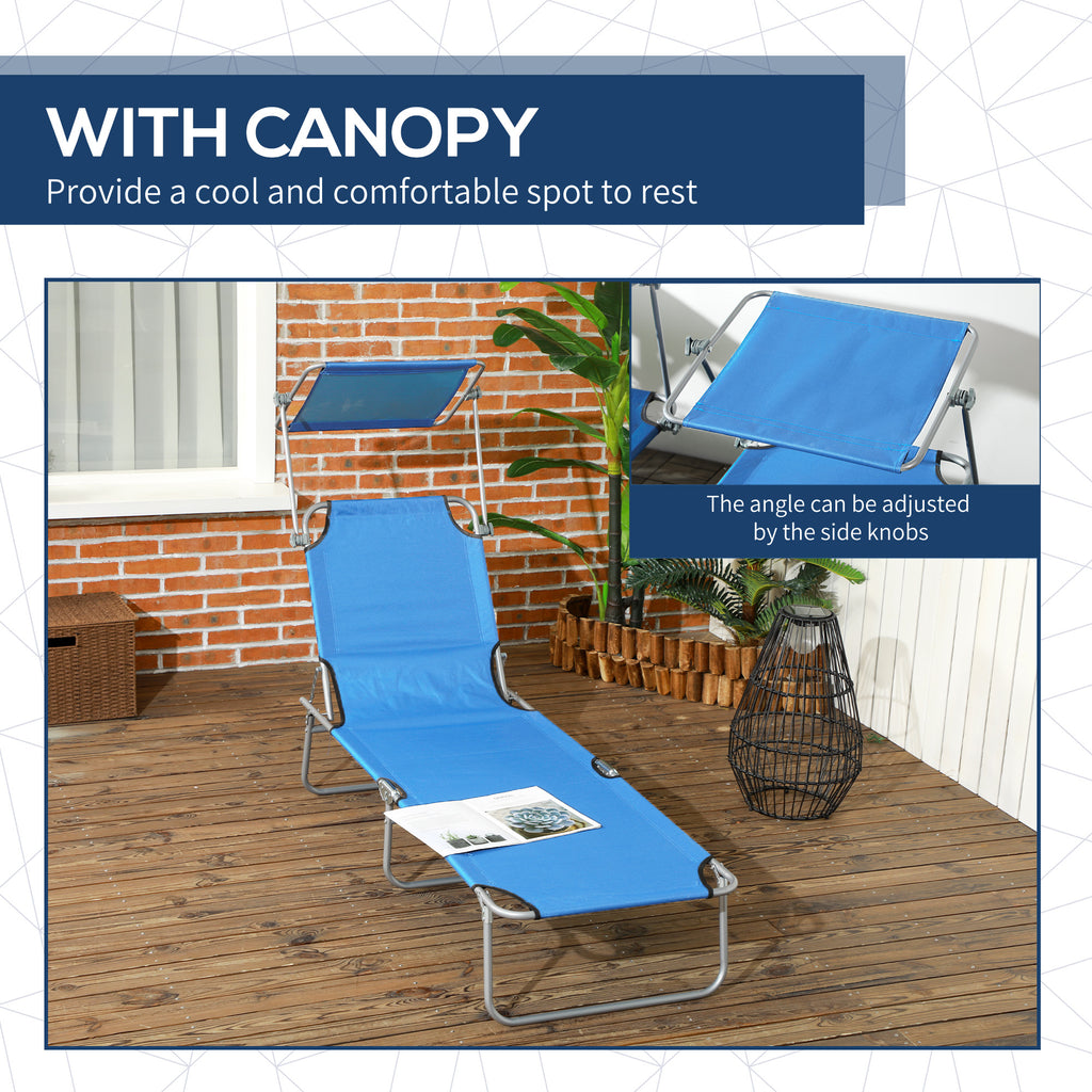 Outdoor Pool Chaise Lounge Chair, Folding Tanning Chair with Sun Shade, Blue