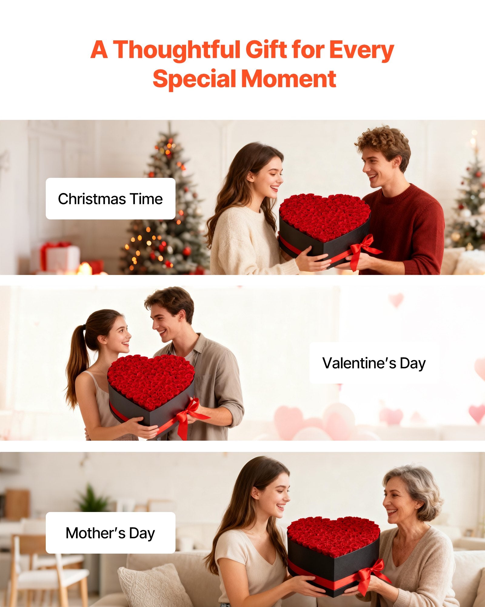 Forever Flowers, 100 Preserved Roses In A Heart Shape Box, Eternal Flowers Immortal Bouquet Birthday Present For Women Her Wife Mothers, Anniversary, Valentine's Day,Christmas, Red