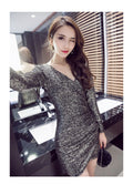 V-Neck Long Sleeve Bodycon Dress in Korean Style