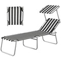 Outdoor Pool Chaise Lounge Chair, Folding Tanning Chair with Sun Shade, Black and White